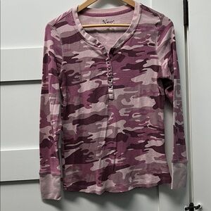 Pink Camo Long Sleeve Henley Top